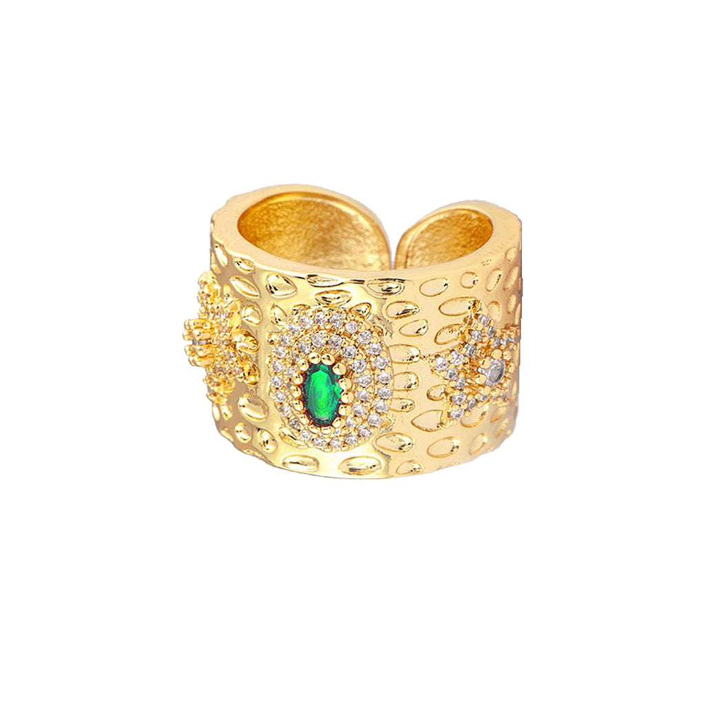Copper Etched Green Emerald Gold Adjustable Band Ring Women Bulk