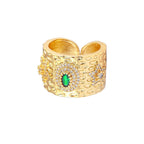Copper Etched Green Emerald Gold Adjustable Band Ring Women Bulk