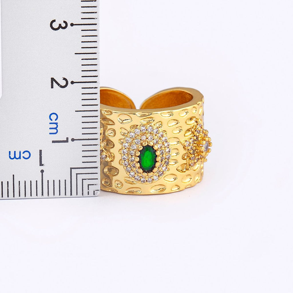 Copper Etched Green Emerald Gold Adjustable Band Ring Women Bulk