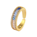 Graduating Shades Of Blue Zircon 18K Gold Copper Free Size Ring Bulk