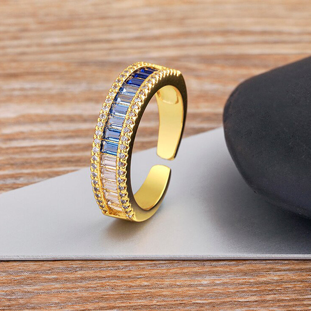 Graduating Shades Of Blue Zircon 18K Gold Copper Free Size Ring Bulk