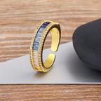 Graduating Shades Of Blue Zircon 18K Gold Copper Free Size Ring Bulk