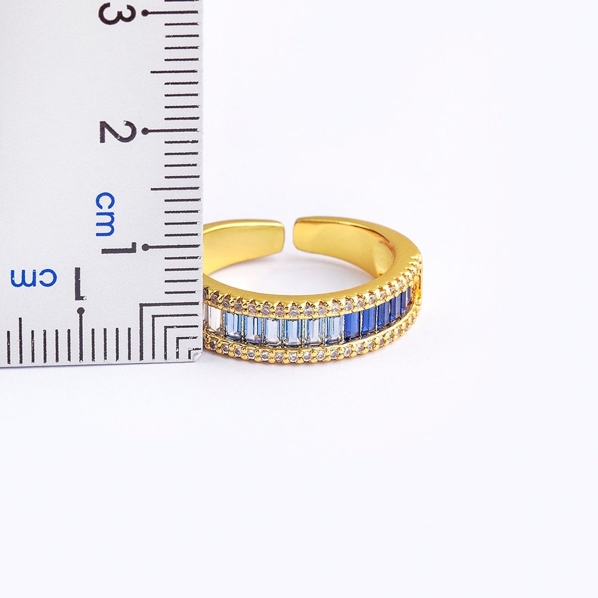 Graduating Shades Of Blue Zircon 18K Gold Copper Free Size Ring Bulk