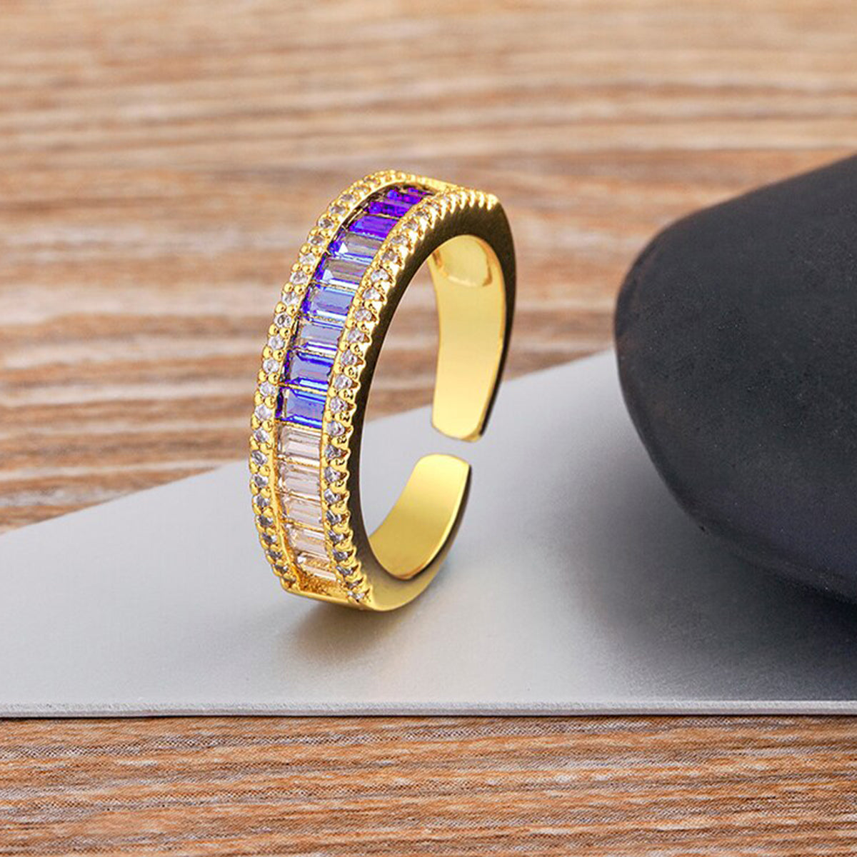 Graduating Shades Of Blue Purple Zircon Gold Copper Ring Bulk