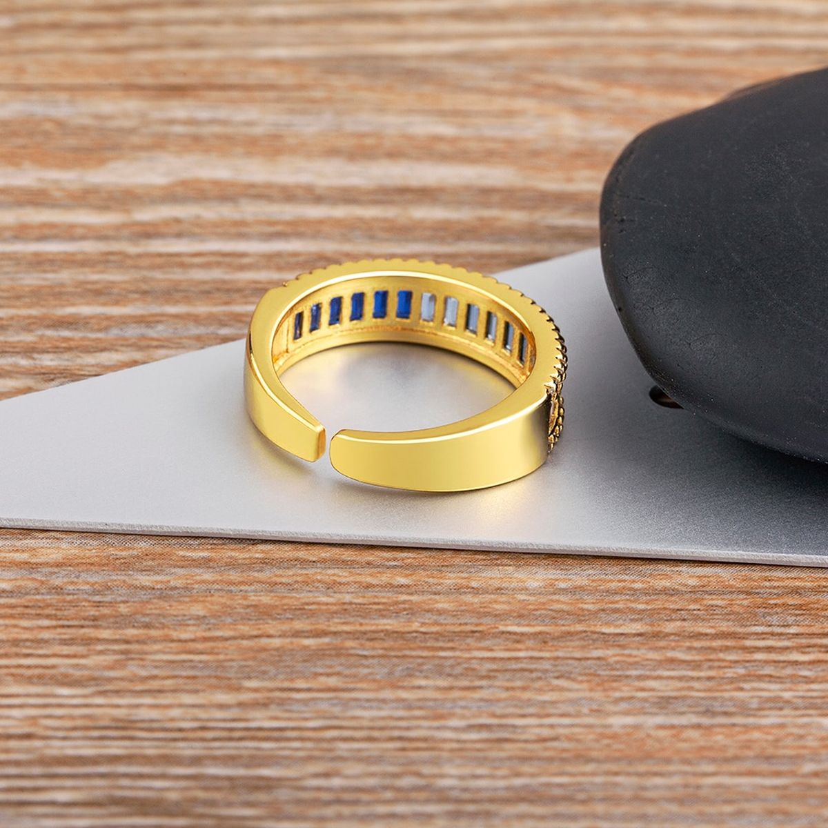 Graduating Shades Of Blue Purple Zircon Gold Copper Ring Bulk