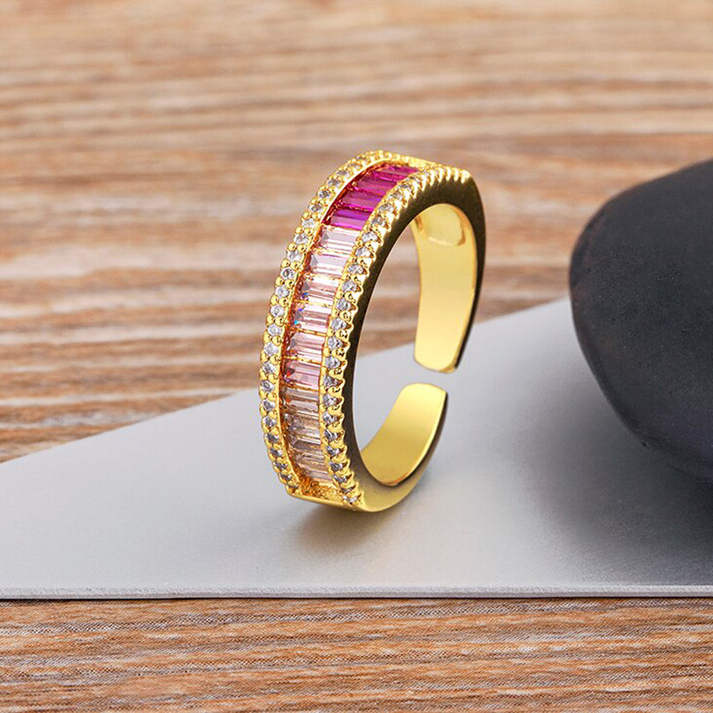 Graduating Shades Of Pink Zircon 18K Gold Copper Free Size Ring Bulk