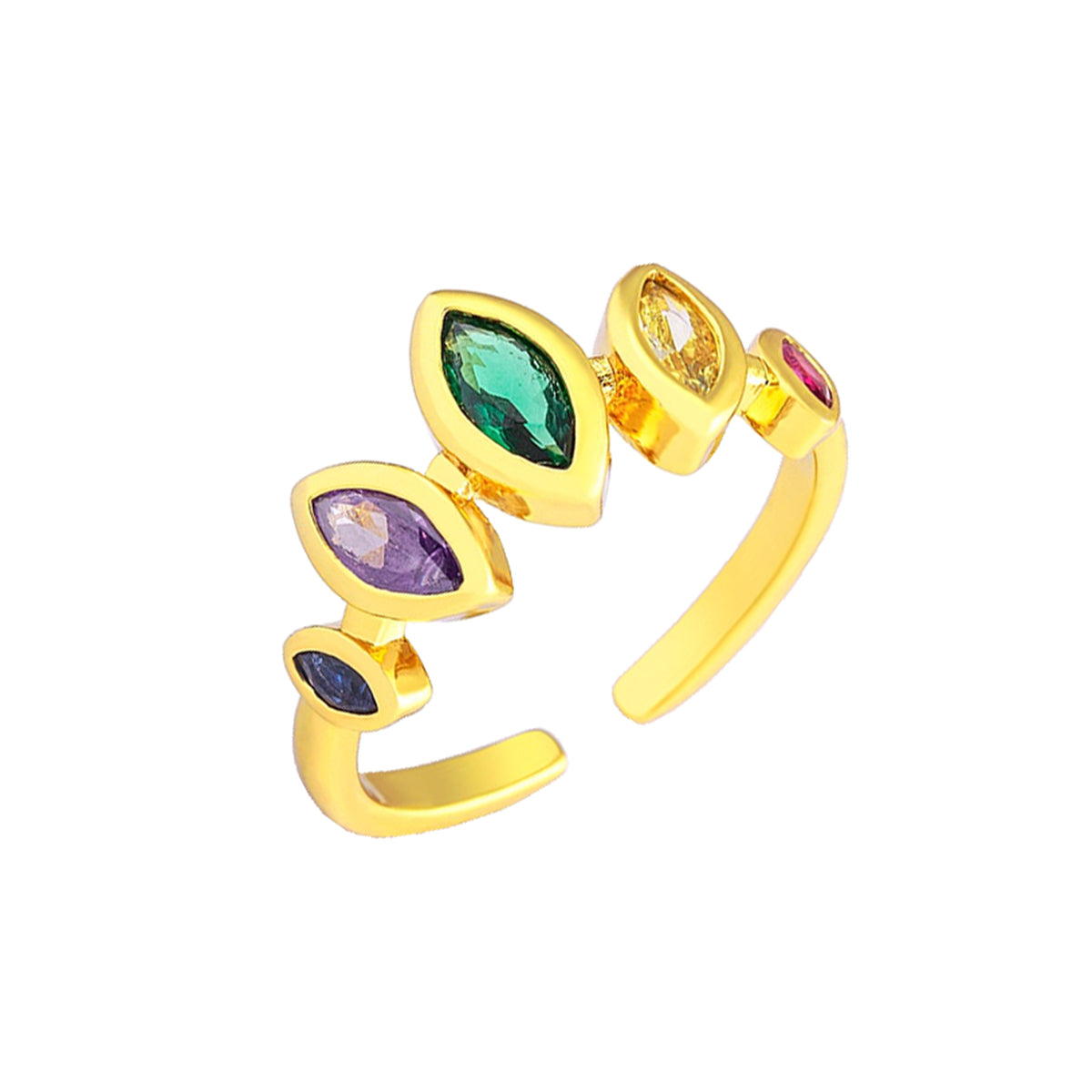Multi Colour Oval Marquise 18K Gold Copper Free Size Ring Women Bulk