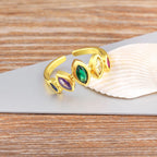 Multi Colour Oval Marquise 18K Gold Copper Free Size Ring Women Bulk