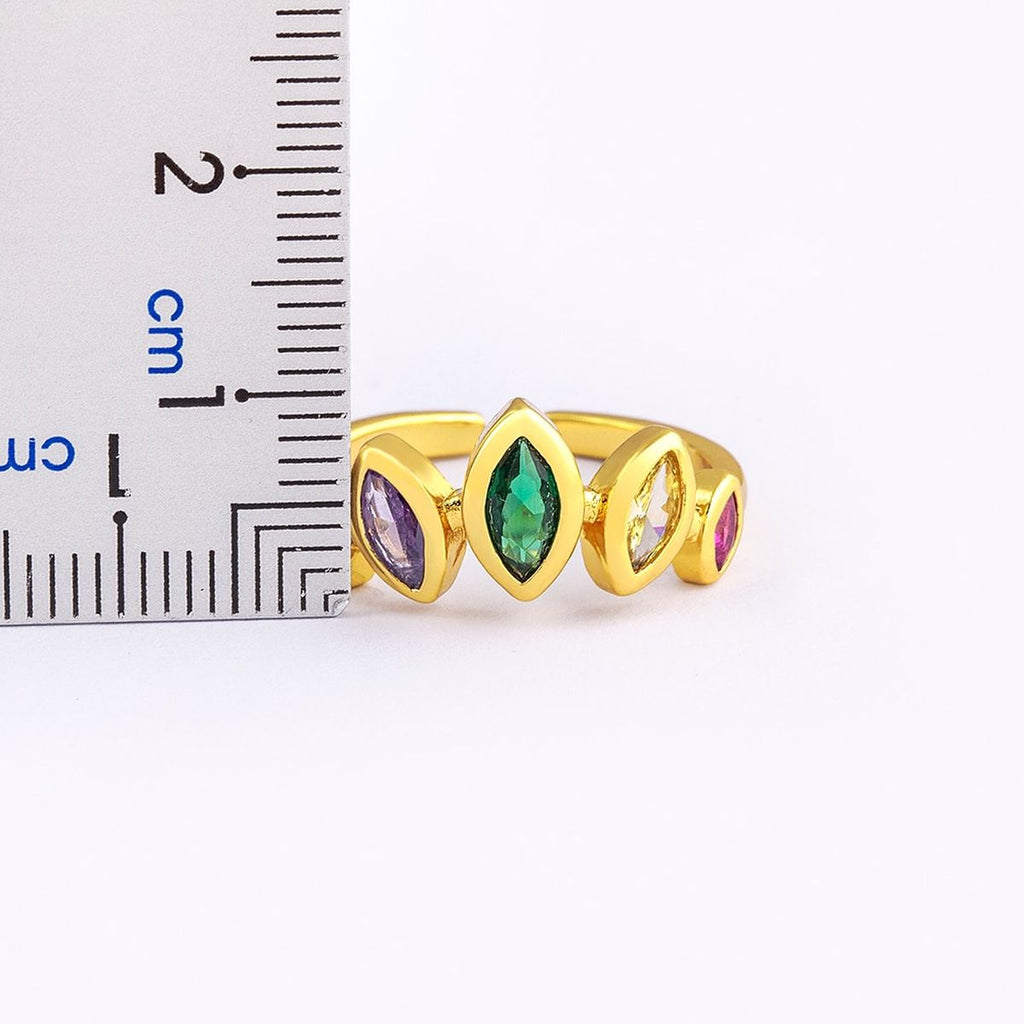 Multi Colour Oval Marquise 18K Gold Copper Free Size Ring Women Bulk