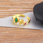 Multi Colour Oval Marquise 18K Gold Copper Free Size Ring Women Bulk