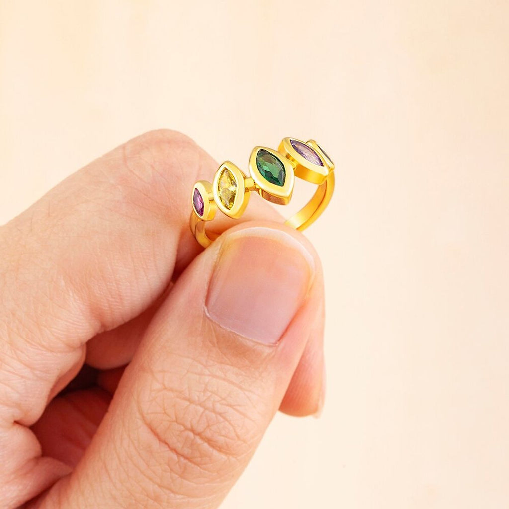 Multi Colour Oval Marquise 18K Gold Copper Free Size Ring Women Bulk