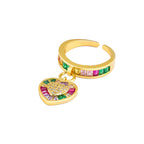 Heart Love Rainbow Multi Color Baguette 18K Gold Open Back Ring Bulk