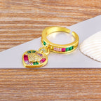 Heart Love Rainbow Multi Color Baguette 18K Gold Open Back Ring Bulk