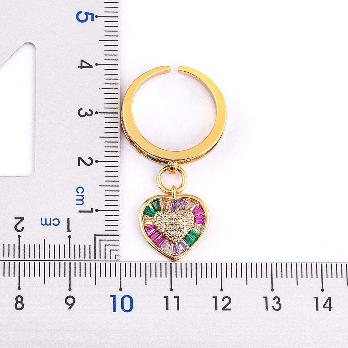 Heart Love Rainbow Multi Color Baguette 18K Gold Open Back Ring Bulk