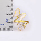 Butterfly Flower Mother Of Pearl Zircon 18K Gold Adjustable Ring Bulk