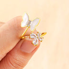 Butterfly Flower Mother Of Pearl Zircon 18K Gold Adjustable Ring Bulk