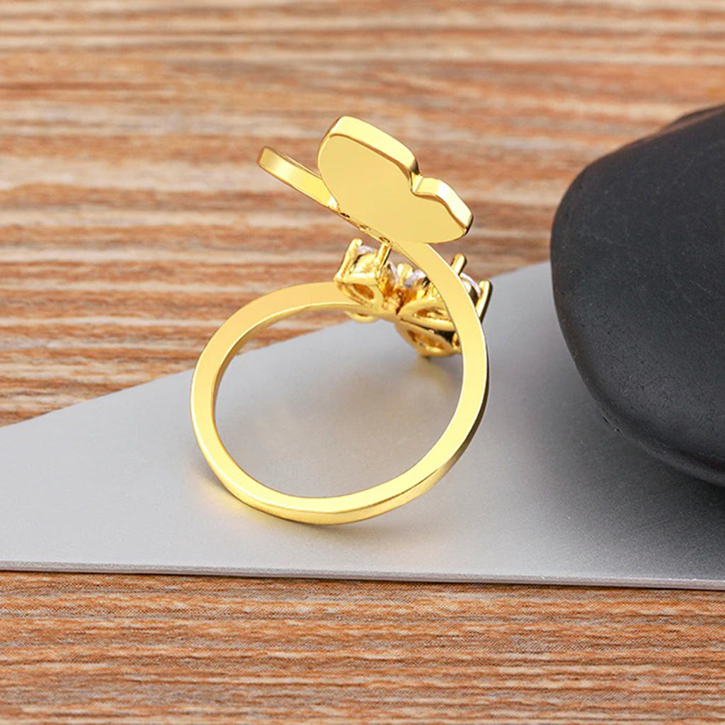 Butterfly Flower Mother Of Pearl Zircon 18K Gold Adjustable Ring Bulk