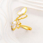Butterfly Flower Mother Of Pearl Zircon 18K Gold Adjustable Ring Bulk