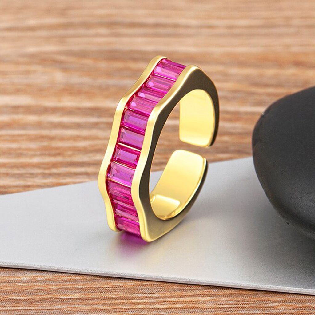 Ruby Pink Baguette Invisible Set Gold Anti Tarnish Open Back Ring Bulk
