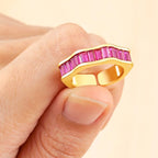 Ruby Pink Baguette Invisible Set Gold Anti Tarnish Open Back Ring Bulk