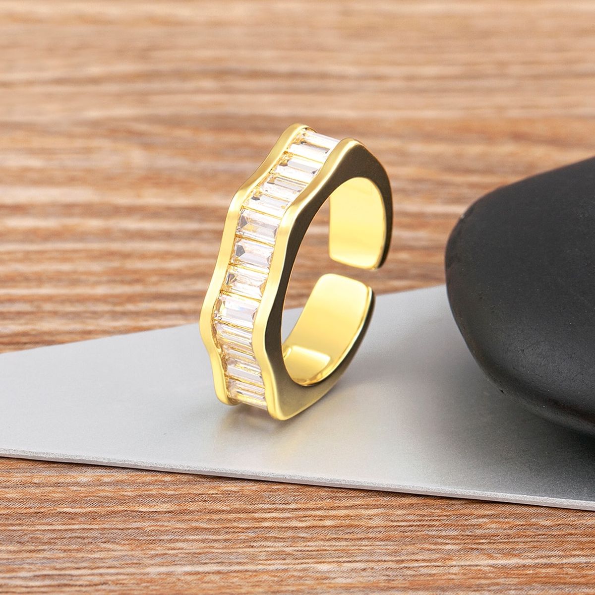 Ruby Pink Baguette Invisible Set Gold Anti Tarnish Open Back Ring Bulk