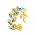 Floral Leaf Cubic Zirconia 18K Gold Anti Tarnish Open Back Ring Bulk