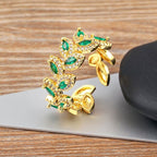 Floral Leaf Cubic Zirconia 18K Gold Anti Tarnish Open Back Ring Bulk