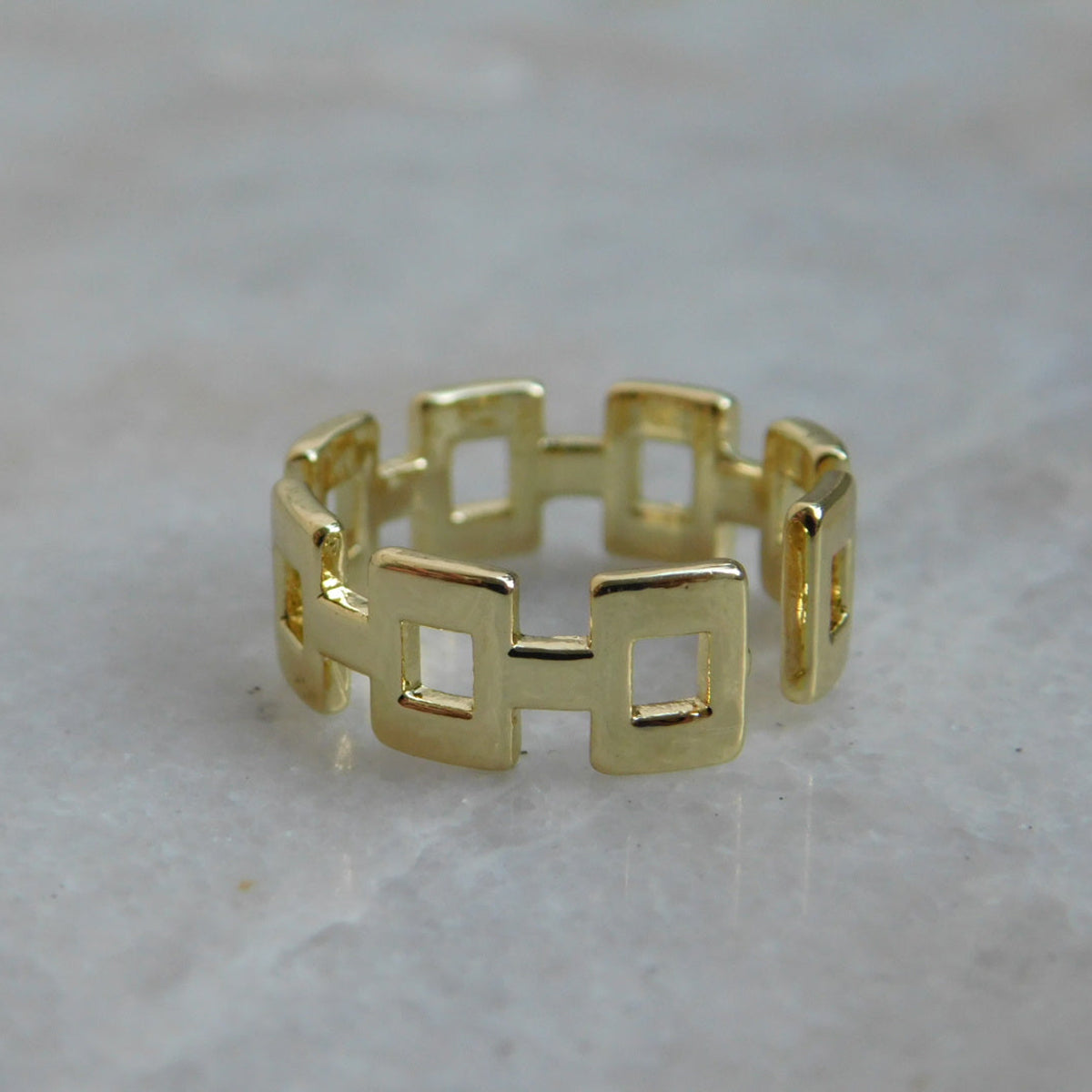 Geometric Square Smart 18K Glossy Gold Open Back Ring For Women Bulk