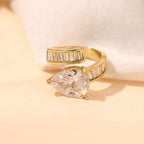 Pear Drop Baguette Cubic Zirconia 18K Gold Free Size Ring Women Bulk