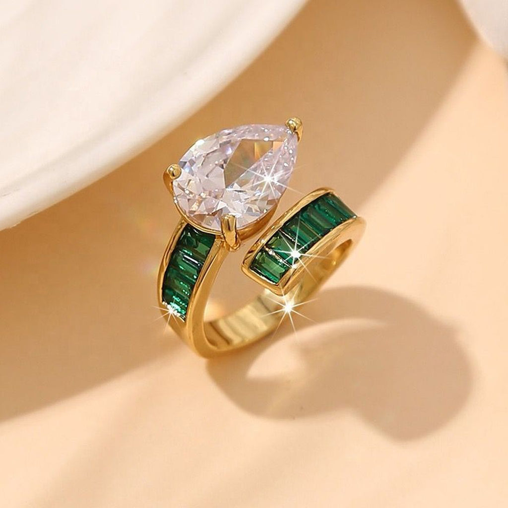 Pear Drop Baguette Cubic Zirconia 18K Gold Free Size Ring Women Bulk