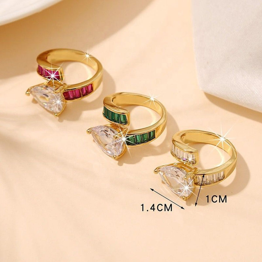 Pear Drop Baguette Cubic Zirconia 18K Gold Free Size Ring Women Bulk