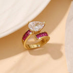 Pear Drop Baguette Cubic Zirconia 18K Gold Free Size Ring Women Bulk
