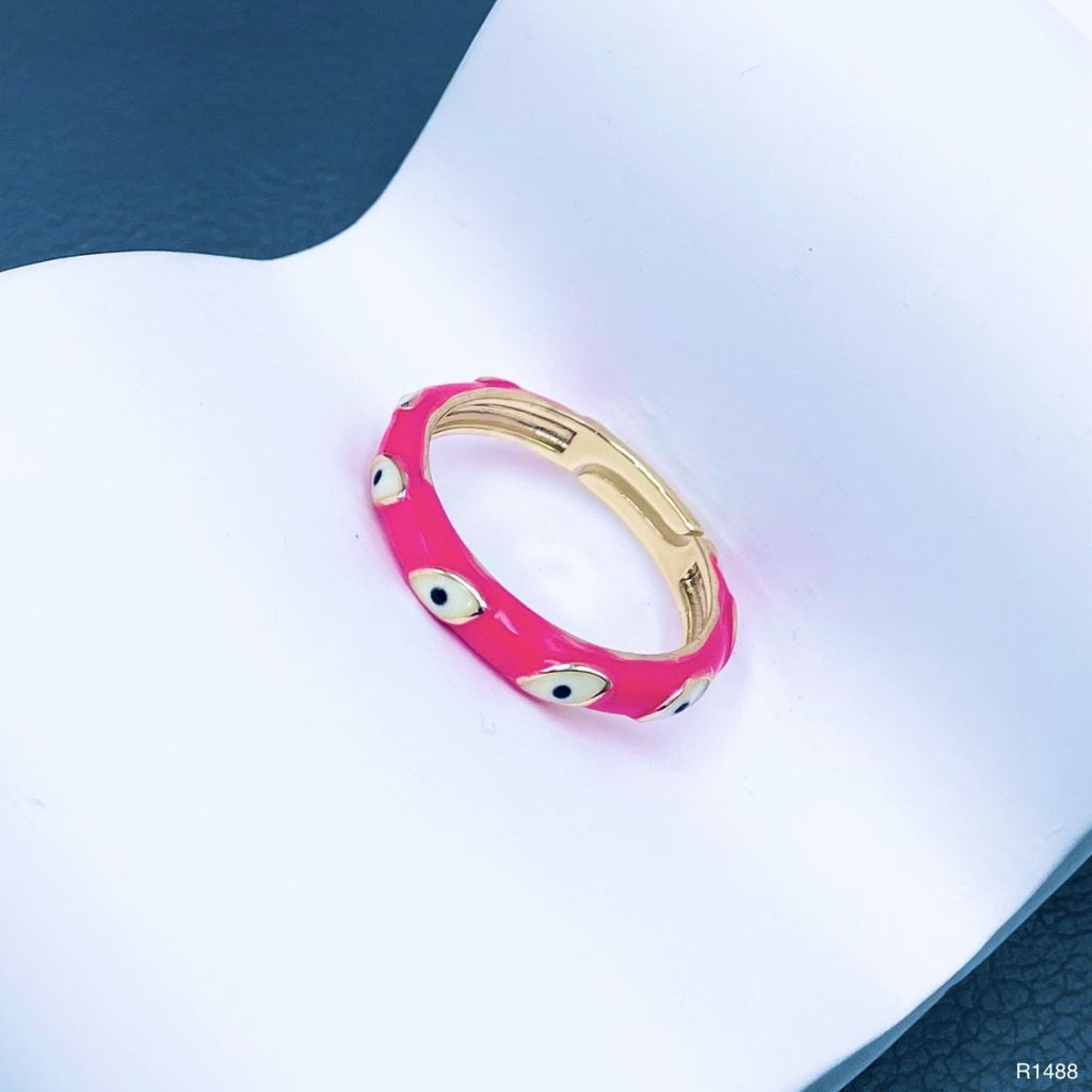Hot Pink Enamel Evil Eye 18K Gold Open Back Ring For Women Bulk