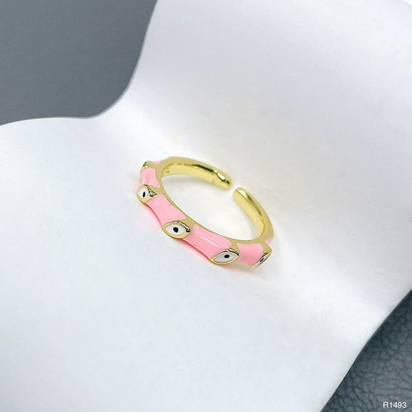 Hot Pink Enamel Evil Eye 18K Gold Open Back Ring For Women Bulk Main image
