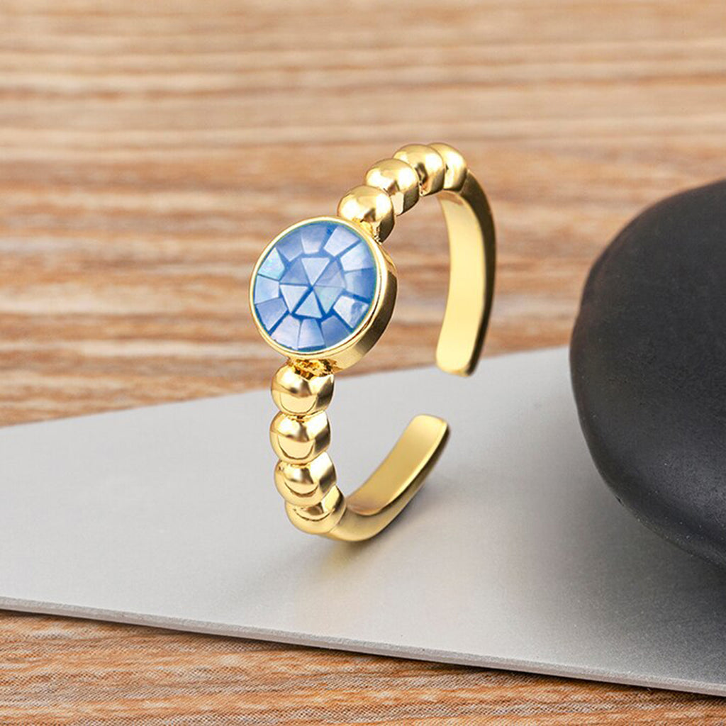 Mother Of Pearl Cubic Zirconia 18K Gold Free Size Ring For Women Bulk