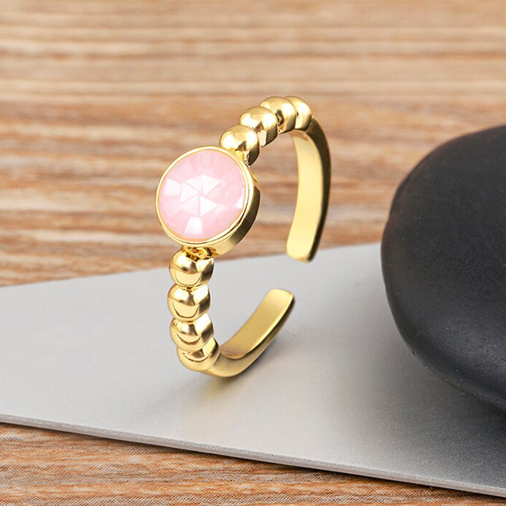 Mother Of Pearl Cubic Zirconia 18K Gold Free Size Ring For Women Bulk
