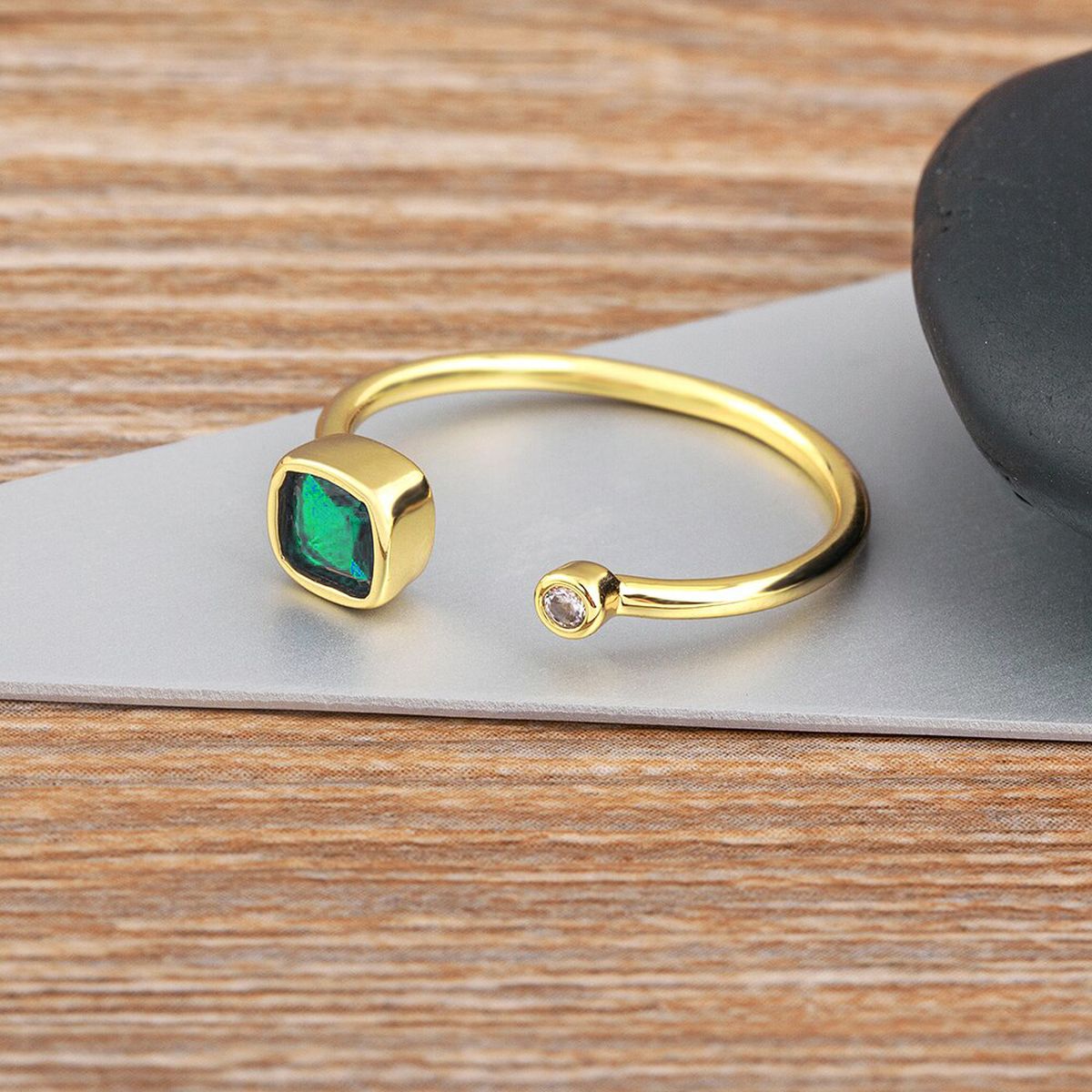 Cushion Cut CZ 18K Gold Anti Tarnish Copper Free Size Ring Bulk