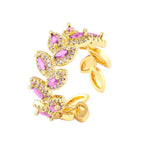 Floral Leaf Cubic Zirconia 18K Gold Anti Tarnish Open Back Ring Bulk