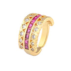 Ruby Pink Love Heart Cubic Zirconia 18K Gold Open Back Ring Women Bulk