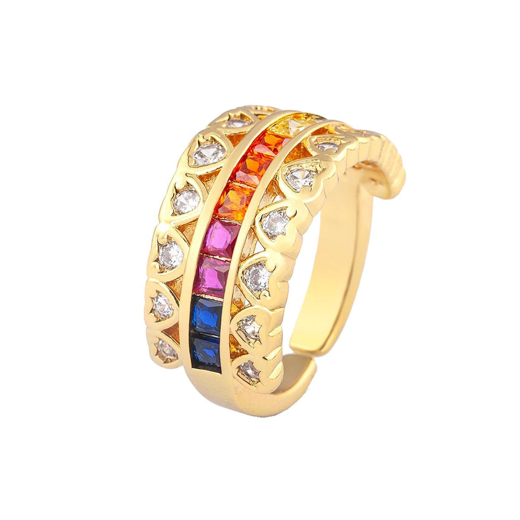 Ruby Pink Love Heart Cubic Zirconia 18K Gold Open Back Ring Women Bulk