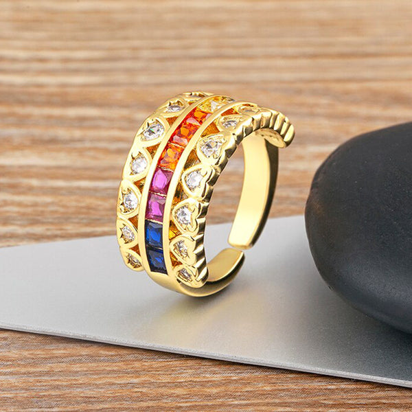 Ruby Pink Love Heart Cubic Zirconia 18K Gold Open Back Ring Women Bulk Secondary image