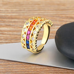 Ruby Pink Love Heart Cubic Zirconia 18K Gold Open Back Ring Women Bulk