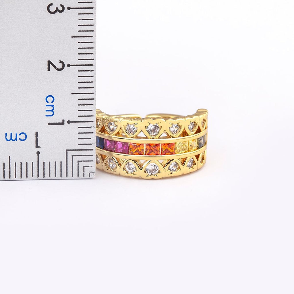 Ruby Pink Love Heart Cubic Zirconia 18K Gold Open Back Ring Women Bulk