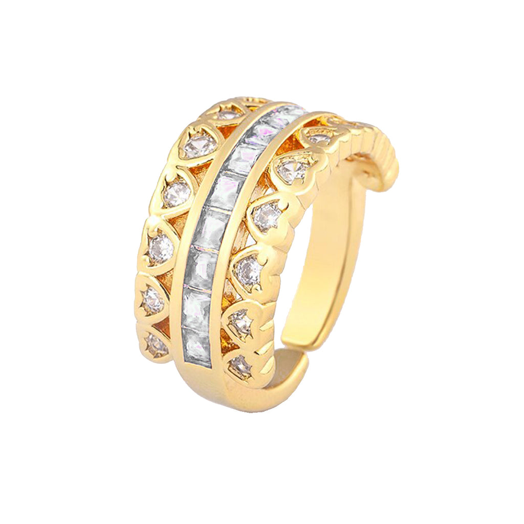 Ruby Pink Love Heart Cubic Zirconia 18K Gold Open Back Ring Women Bulk