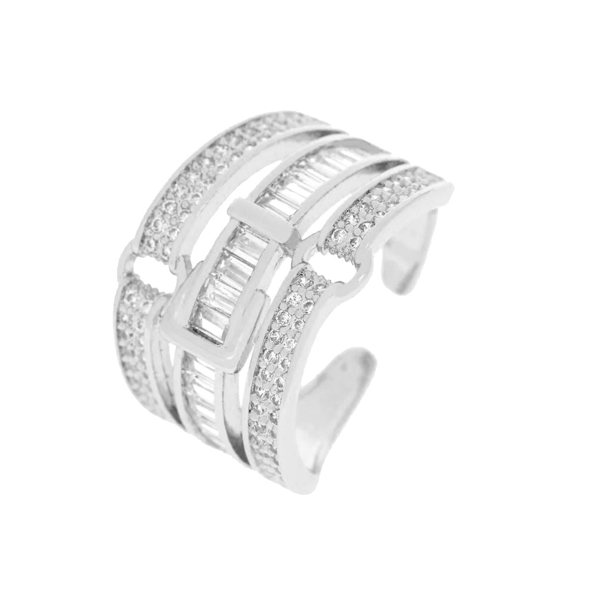 Belt Buckle Cubic Zirconia 18K Gold Copper Open Back Ring Women Bulk