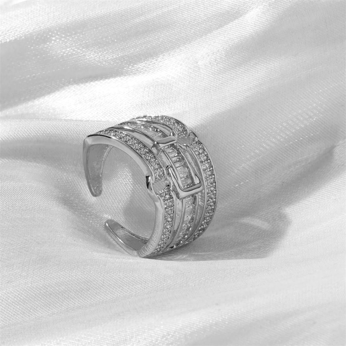 Belt Buckle Cubic Zirconia 18K Gold Copper Open Back Ring Women Bulk