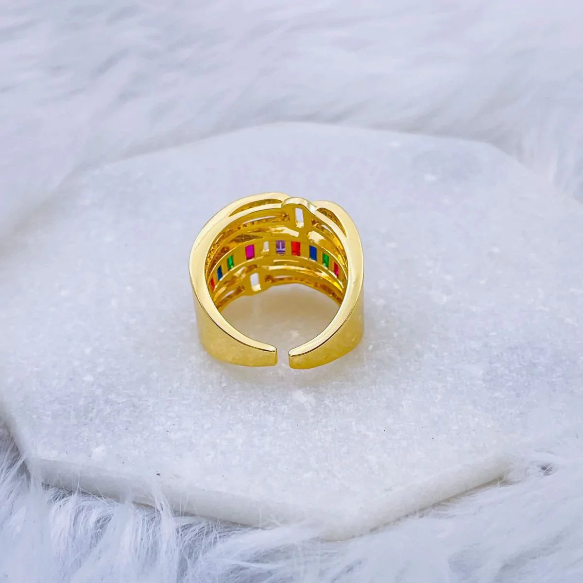 Belt Buckle Cubic Zirconia 18K Gold Copper Open Back Ring Women Bulk