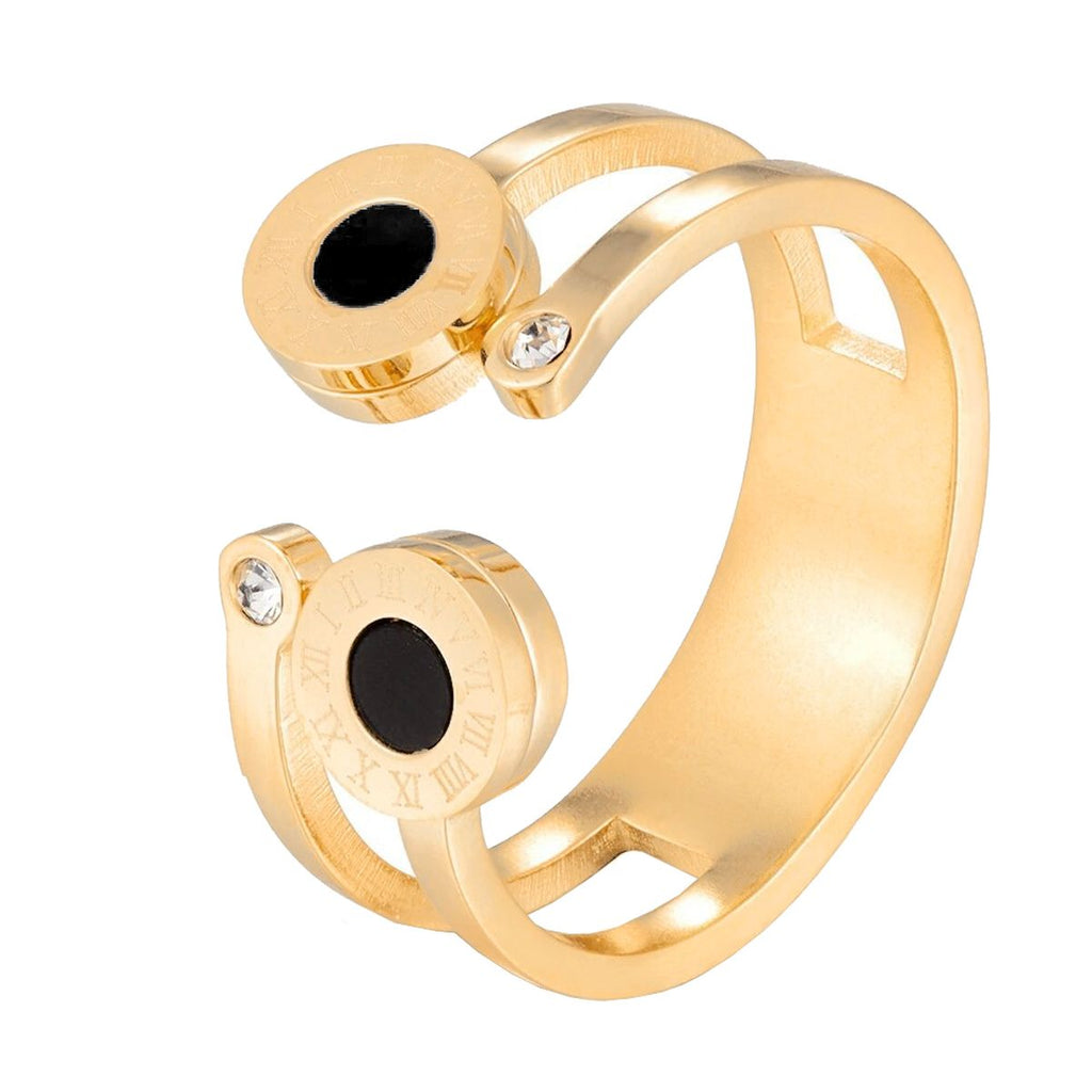 Roman Numbers Double Circle 18K Gold Stainless Steel Ring Women Bulk