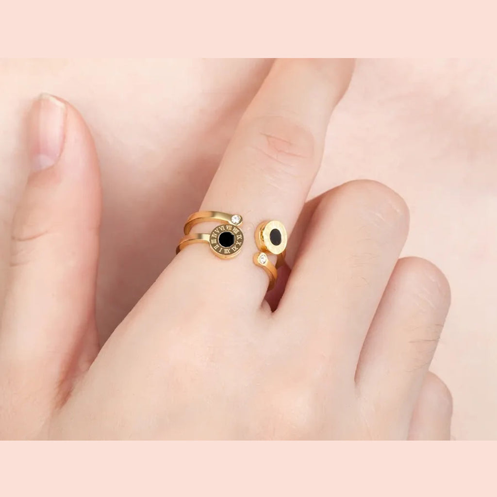 Roman Numbers Double Circle 18K Gold Stainless Steel Ring Women Bulk