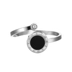 Roman Numbers Circle Black Silver CZ Stainless Steel Ring Bulk